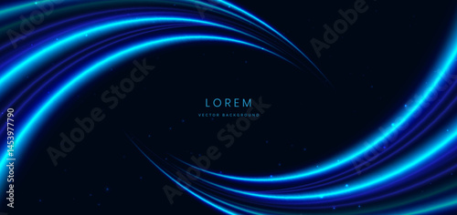 Abstract futuristic blue curve light ray on dark blue background.