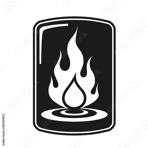 Vector flame icon, black and white, minimalist design for safety warnings
