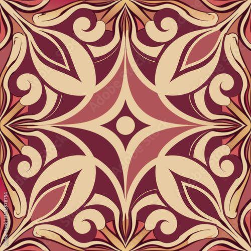 Art Nouveau Pattern with Swirling Lines in Earthy Tones, seamless vector pattern  