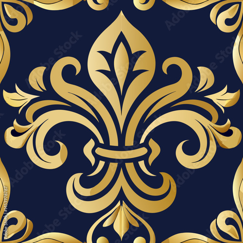 Classic Fleur-de-Lis Motif on Elegant Dark Background, seamless vector pattern  