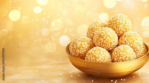 Golden Sesame Balls Served for Makar Sankranti Celebration