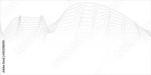 Flowing dots particles wave pattern halftone gradient curve shape isolated on white background. Vector in concept of technology,