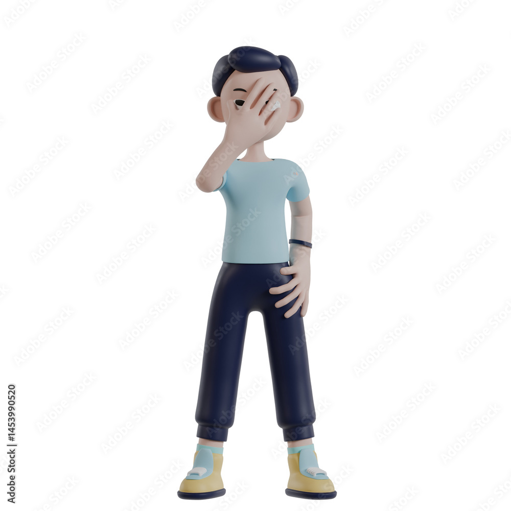 3d render man character posing hands cover face gesture 3d render man character posing hands cover face gesture