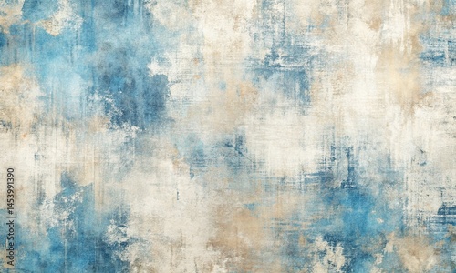Abstract Grunge blue cream white texture background wallpaper. Art backdrop, contrasting paint brush strokes, weathered canvas