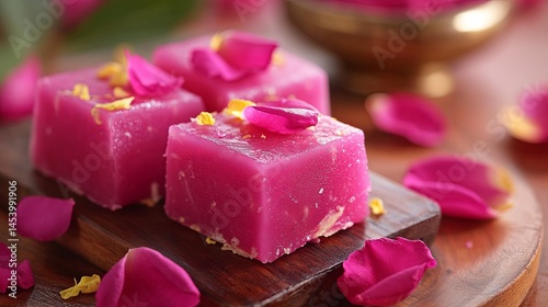 Traditional Sweets Decorated with Rose Petals for Rose Soap Recipe