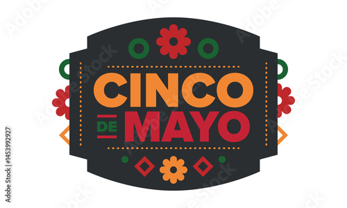 Cinco de Mayo in Mexico. Traditional mexican fiesta in May. National happy holiday with carnival, festival and parade. Latin american and spanish pattern. Illustration with sombrero. Vector poster