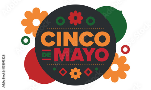 Cinco de Mayo in Mexico. Traditional mexican fiesta in May. National happy holiday with carnival, festival and parade. Latin american and spanish pattern. Illustration with sombrero. Vector poster