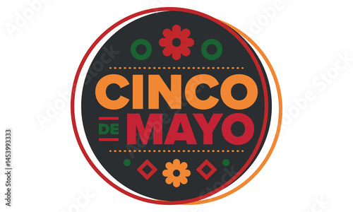 Cinco de Mayo in Mexico. Traditional mexican fiesta in May. National happy holiday with carnival, festival and parade. Latin american and spanish pattern. Illustration with sombrero. Vector poster