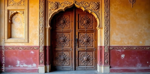 Ornate carved wooden door, City Palace Jaipur, door, grand, history