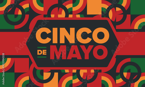 Cinco de Mayo in Mexico. Traditional mexican fiesta in May. National happy holiday with carnival, festival and parade. Latin american and spanish pattern. Illustration with sombrero. Vector poster