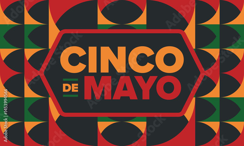 Cinco de Mayo in Mexico. Traditional mexican fiesta in May. National happy holiday with carnival, festival and parade. Latin american and spanish pattern. Illustration with sombrero. Vector poster