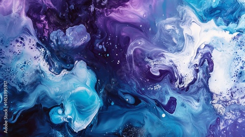 Fototapeta Naklejka Na Ścianę i Meble -  Abstract fluid art painting blue purple swirls texture background design wave mixed media space image