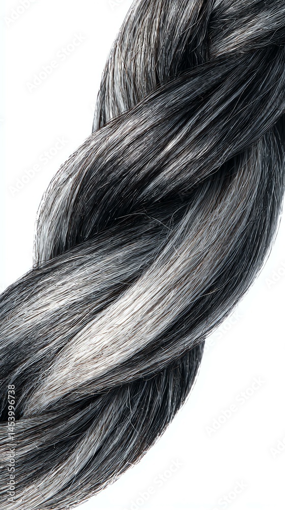 Fototapeta premium Stylish gray hair braid on a white background.