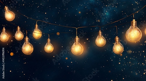 Illuminating string lights against a starry night sky.