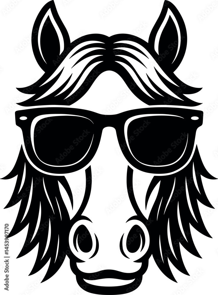 Fototapeta premium Cool Horse with Glasses vector black silhouette print design