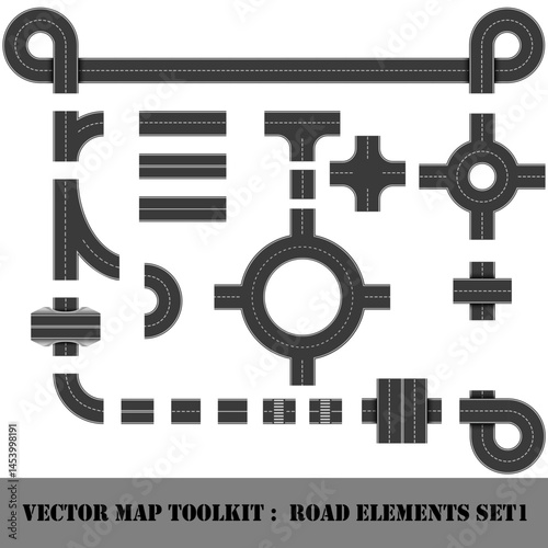 Modern Highway Map Toolkit. Top View Position. Connectible Road