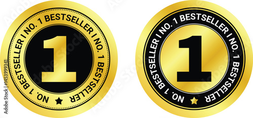 gold and black no. 1 bestseller label icons with shiny metallic style used for ranking and product promotion tags	