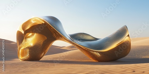 Impossibly soft curves of brass in sharp desert light, photoreal oil rendering. photo