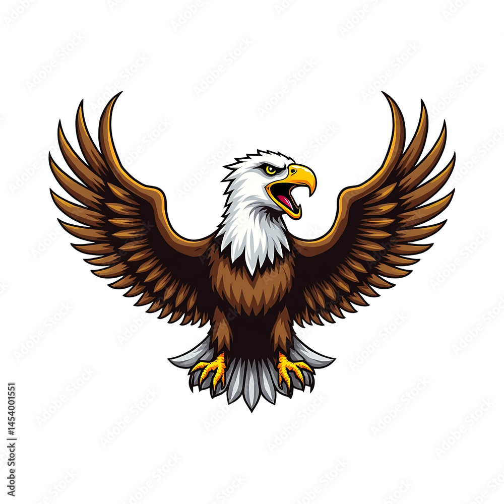 This illustration depicts a majestic bald eagle, a powerful bird and national symbol, with the iconic American flag This illustration depicts a majestic bald eagle, a powerful bird and national symbol, with the iconic American flag
