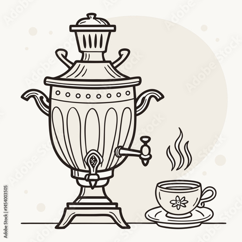 Vector icon of traditional samovar with steam creating cozy festive tea atmosphere
