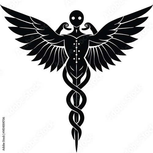 Caduceus Medical Symbol vector Silhouette illustration Double exposure style silhouette caduceus