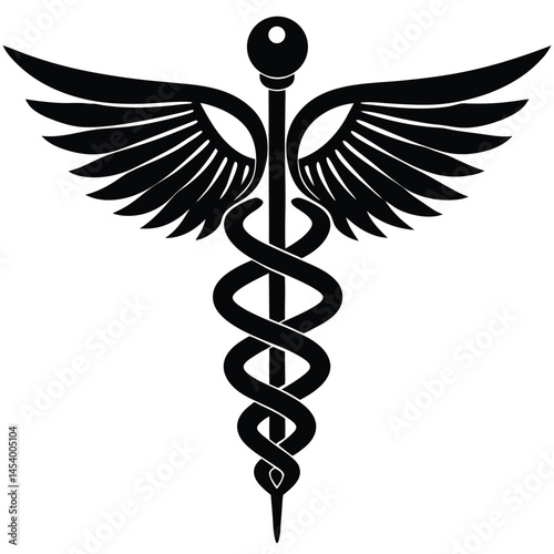 Caduceus Medical Symbol vector Silhouette illustration Minimal caduceus silhouette with simplified form