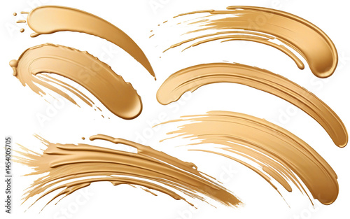 golden paint stroke smear on transparent background