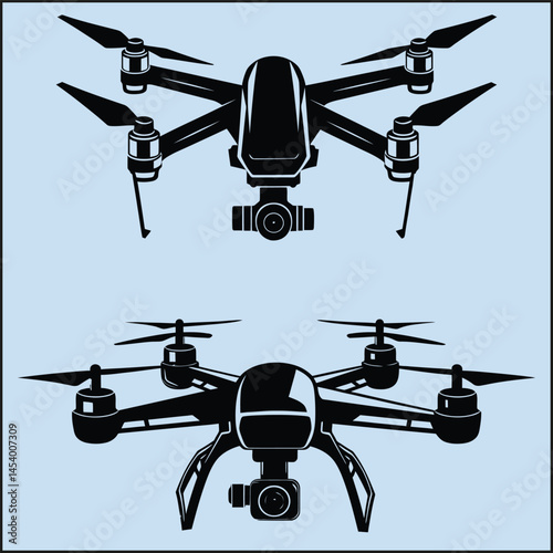 Black Silhouette of a Drone Clipart on White