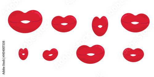 Set of plump red lips World Kissing Day Happy 6th Kissing Day 22 lips brushes Vector illustration isolated on transparent background