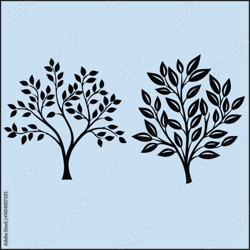 Black Silhouette Set of a Bush Clipart on White