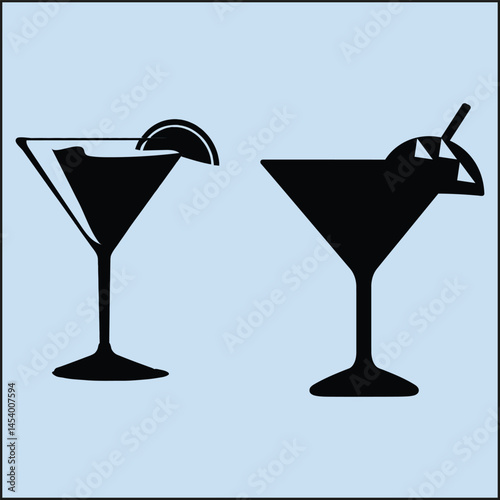 Black Silhouette Set of a Cocktail Clipart on White