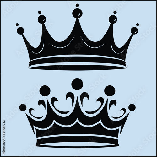 Black Silhouette Set of a Crown Clipart on White