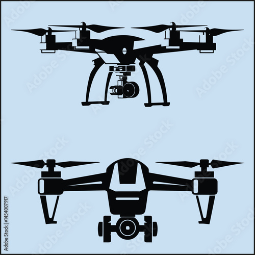 Black Silhouette Set of a Drone Clipart on White