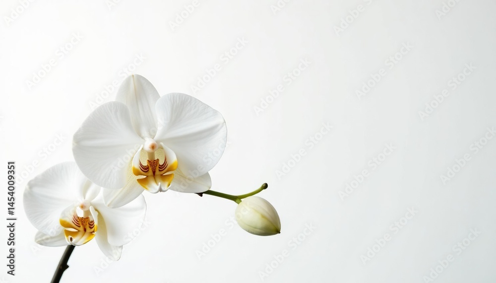 Obraz premium Delicate white orchid blossom on pure white backdrop, petal, serene, white