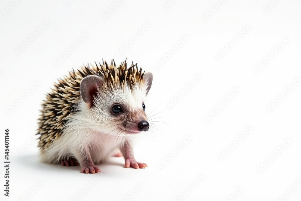 Fototapeta premium A tiny hedgehog posed against a pure white background , background, isolated