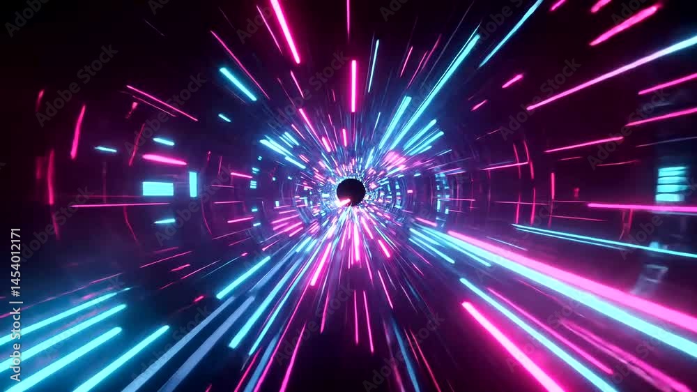 Vibrant light tunnel with dynamic neon beams swirling around a central black void Vibrant light tunnel with dynamic neon beams swirling around a central black void