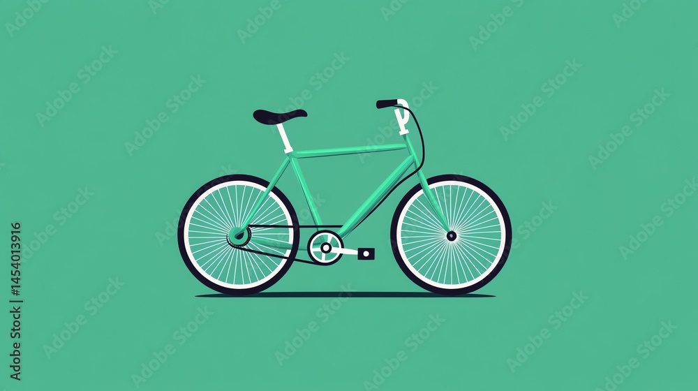 Digital illustration of a simple, green bicycle with white accents and a flat design. Digital illustration of a simple, green bicycle with white accents and a flat design.