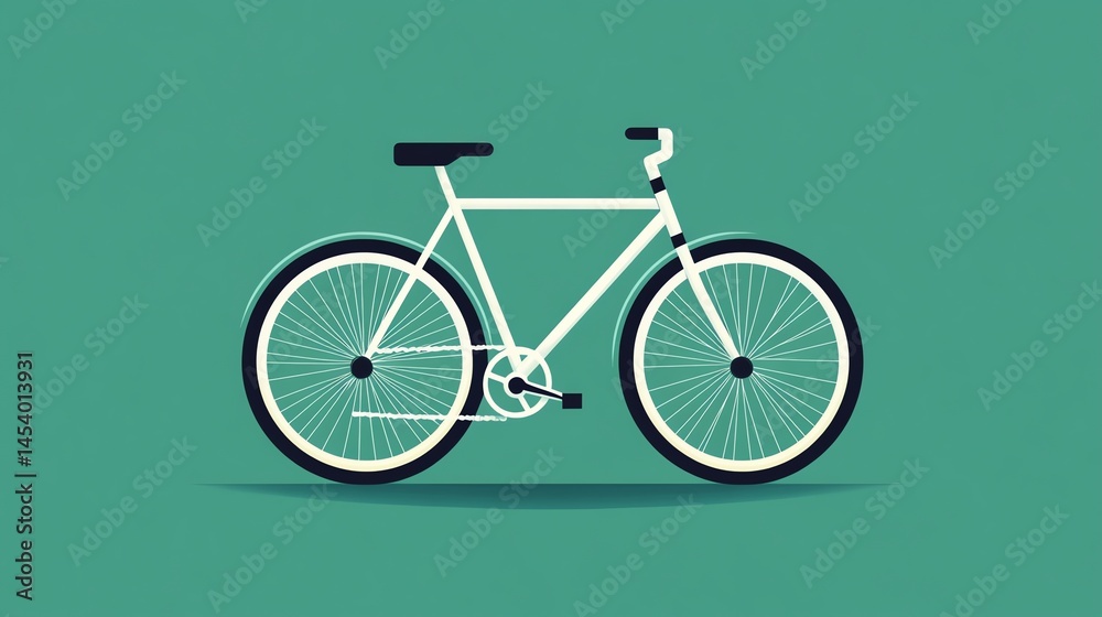 Digital illustration of a white bicycle with black wheels and a simple design.