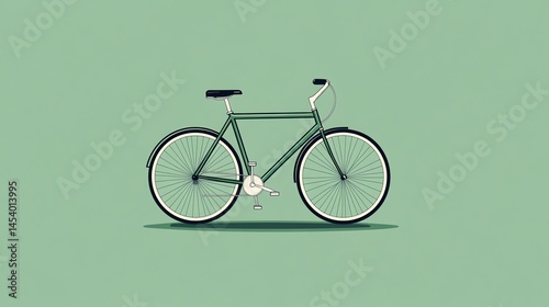 Digital illustration of a vintage-style green bicycle with a basket and spokes.