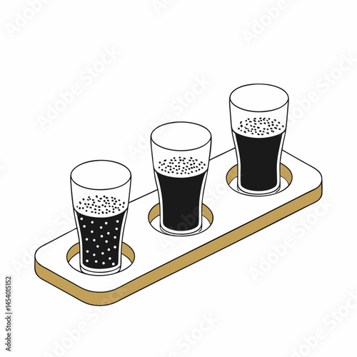 Beer Flight with Three Glasses on Wooden Tray  
