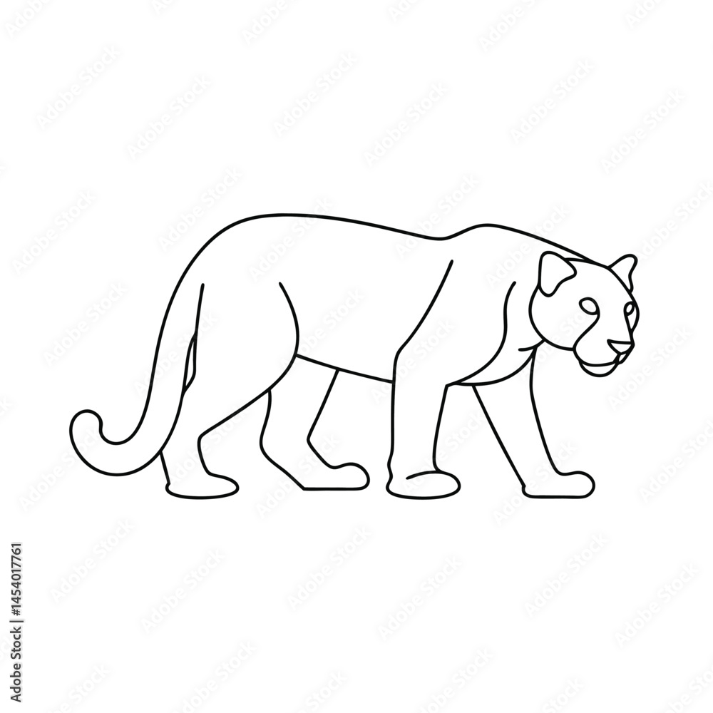 Obraz premium Simple minimalistic line art illustration of a walking cougar depicting wildlife animal in black and white design