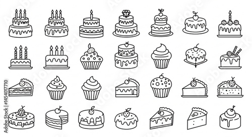 Elegant Cake and Cupcake Icon Set – Celebration and Baking Essentials