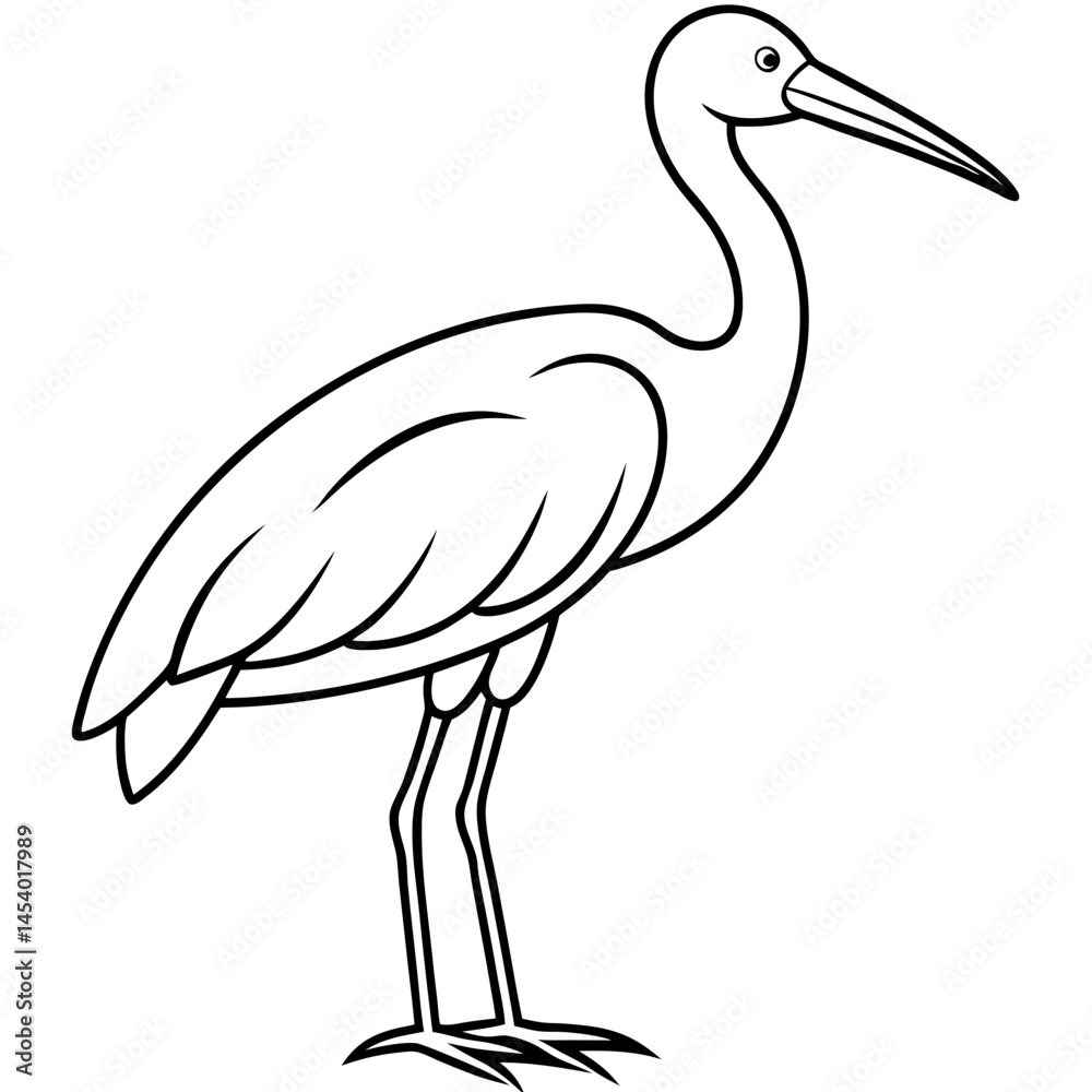 Obraz premium Minimal Asian Openbill Vector on White