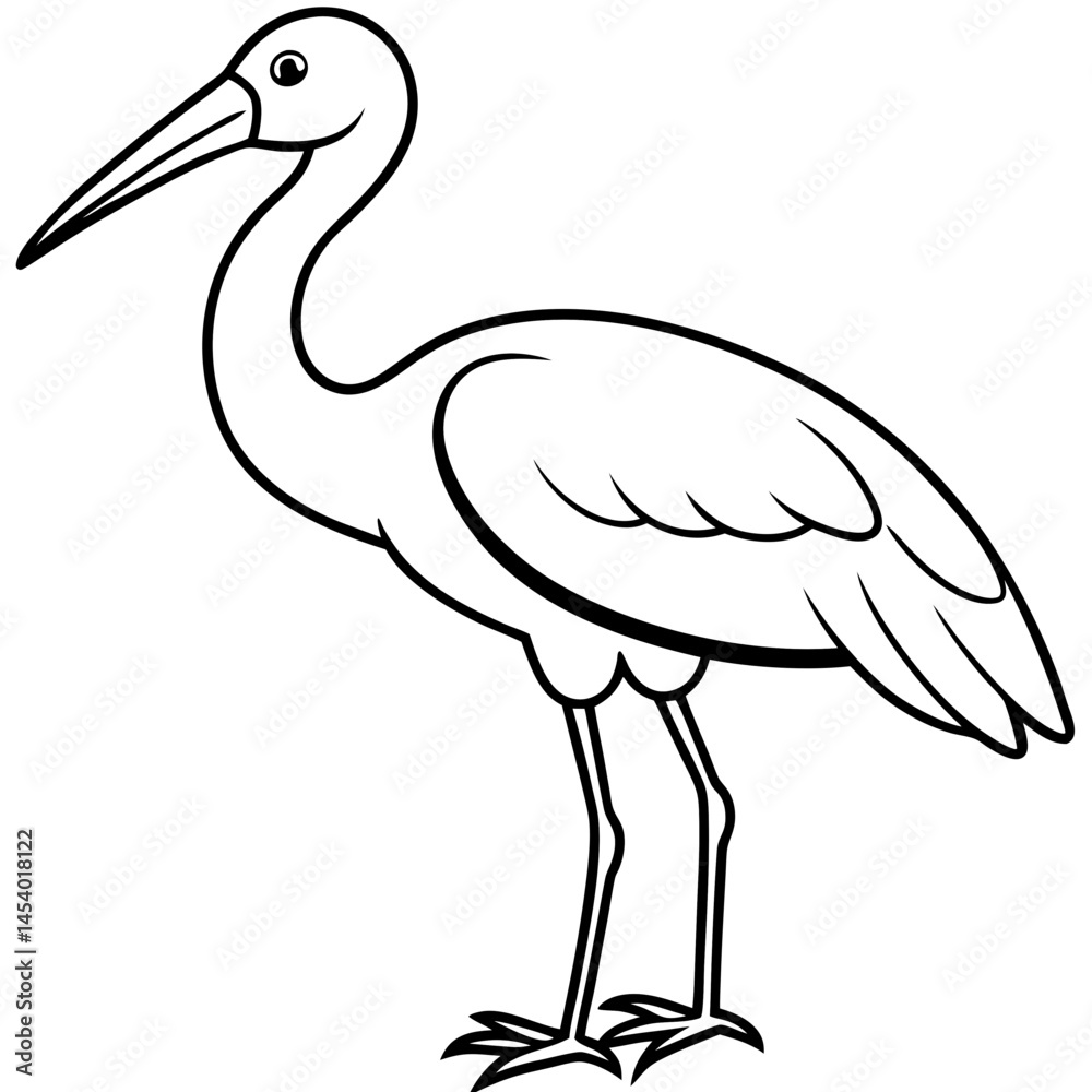 Obraz premium Minimal Asian Openbill Vector on White