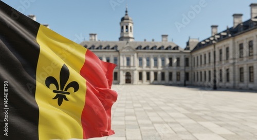 Walloon Region Flag Fluttering Before a Majestic Palace in Belgium: A Symbol of History and Culture