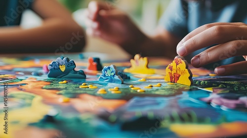 Close-up view of engaged players strategically placing  pieces.
