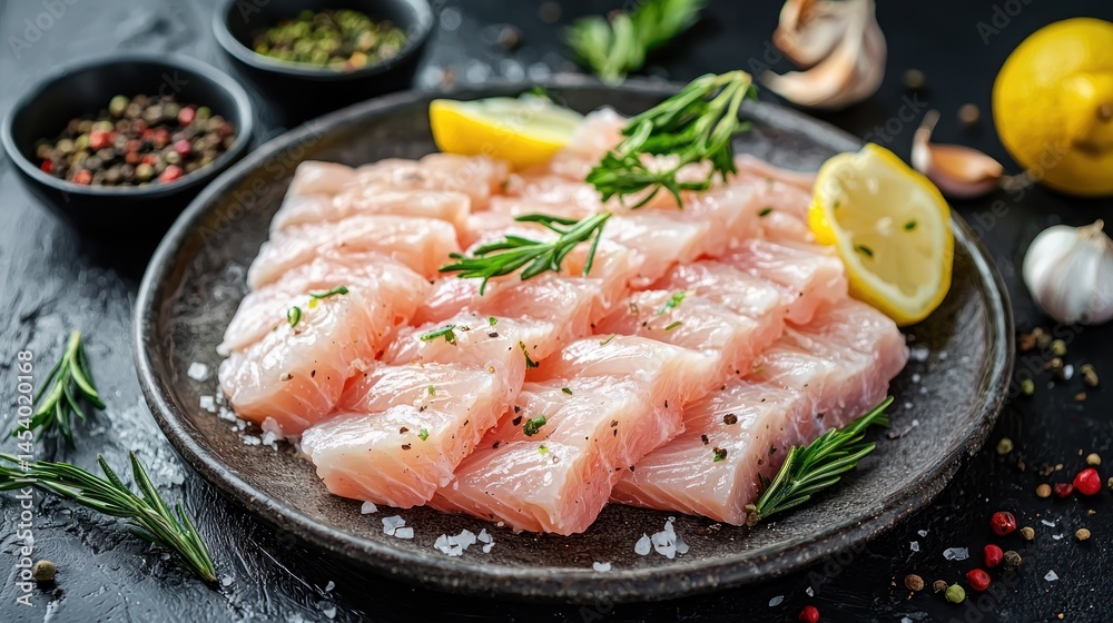 Fresh raw alligator tail meat with garlic butter Fresh raw alligator tail meat with garlic butter