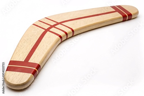Wooden boomerang with red stripes for outdoor games and recreation sport toy