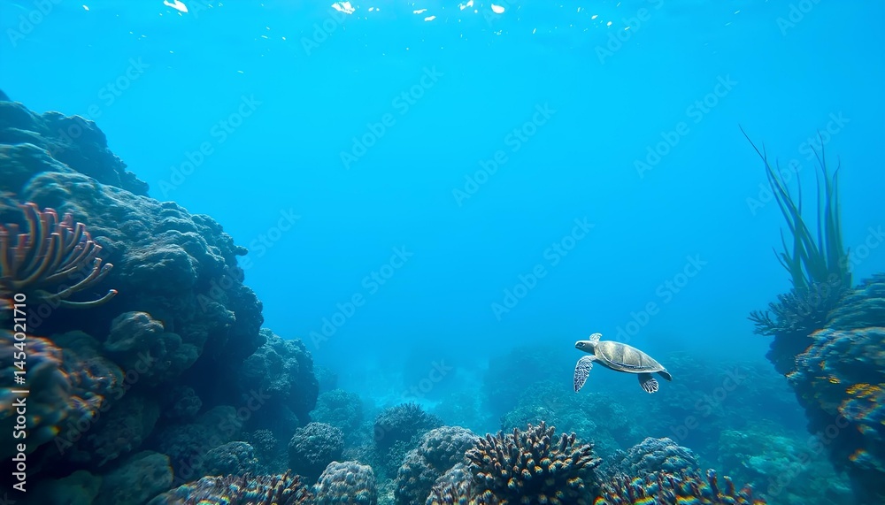 Fototapeta premium Majestic sea turtle gracefully swimming through a vibrant coral reef ecosystem