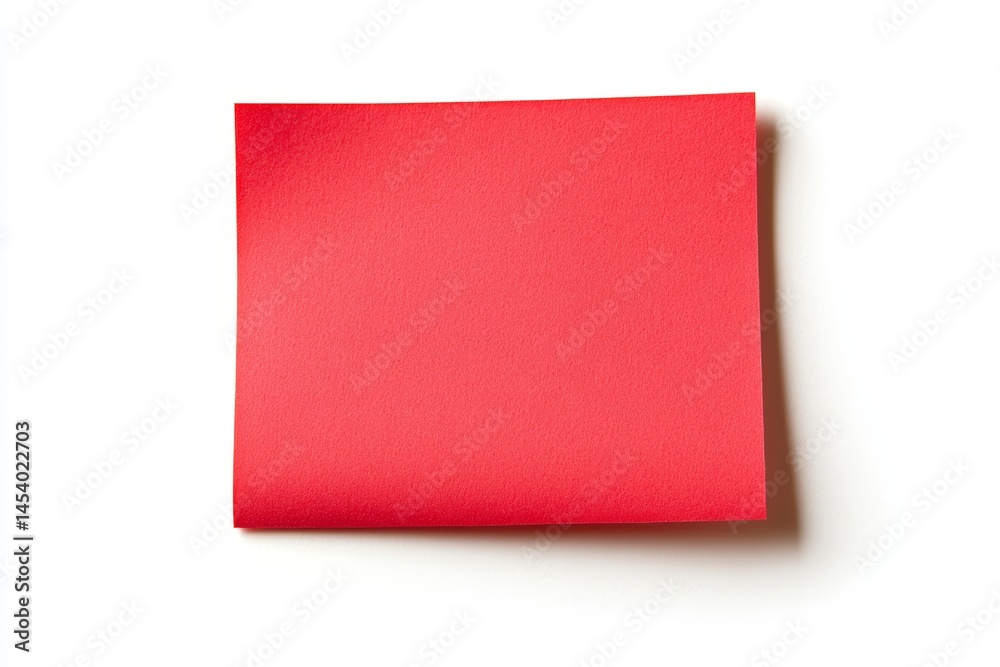 Close up view of bright red sticky reminder note pad on smooth white background with natural light illumination Close up view of bright red sticky reminder note pad on smooth white background with natural light illumination